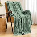 Sage Green 3D Ribbed Jacquard Blanket for Couch Plush Warm Cozy Bed Blanket for Bed Sofa Chair Throw Size 50"x60"