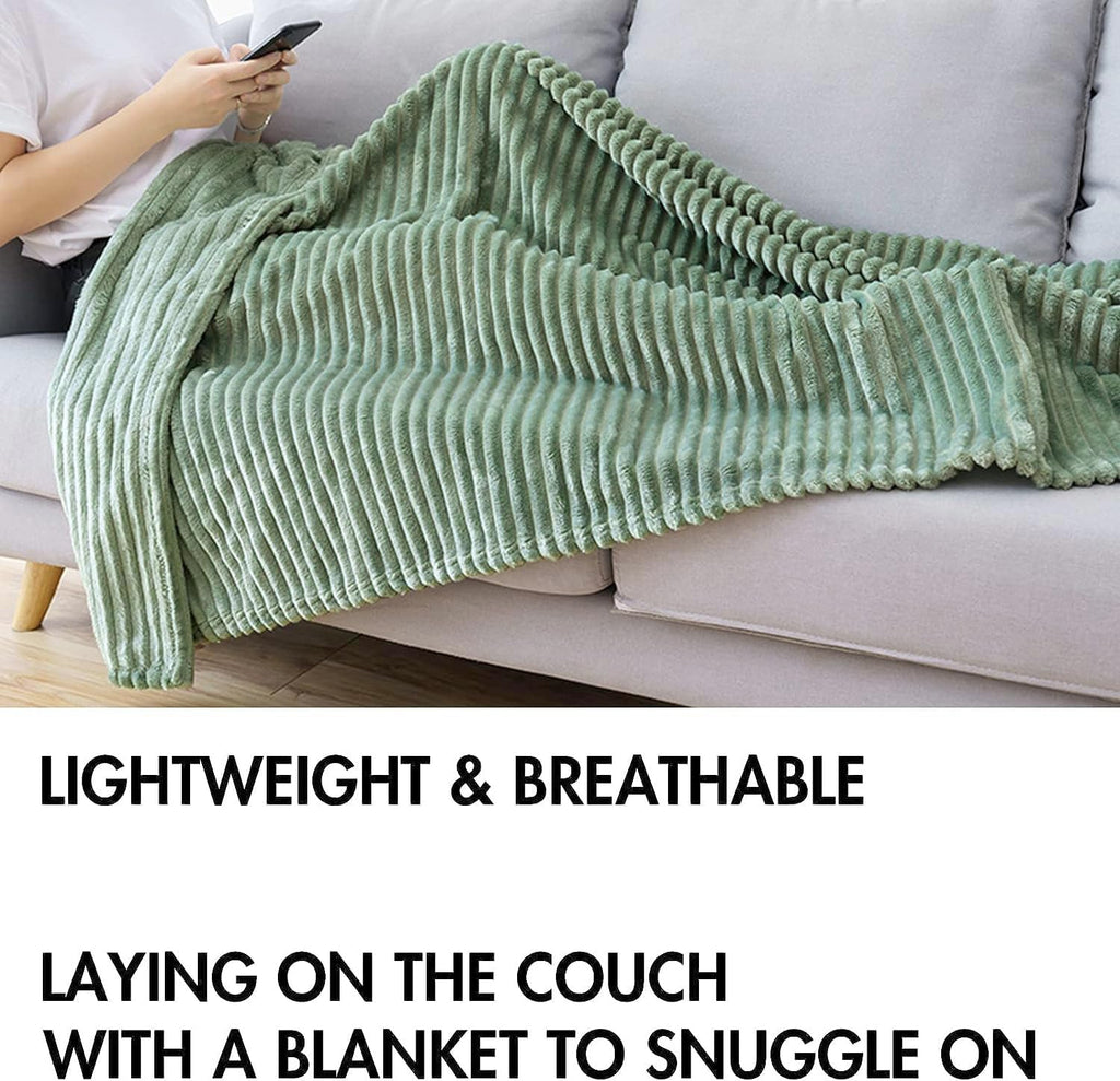 Sage Green 3D Ribbed Jacquard Blanket for Couch Plush Warm Cozy Bed Blanket for Bed Sofa Chair Throw Size 50"x60"