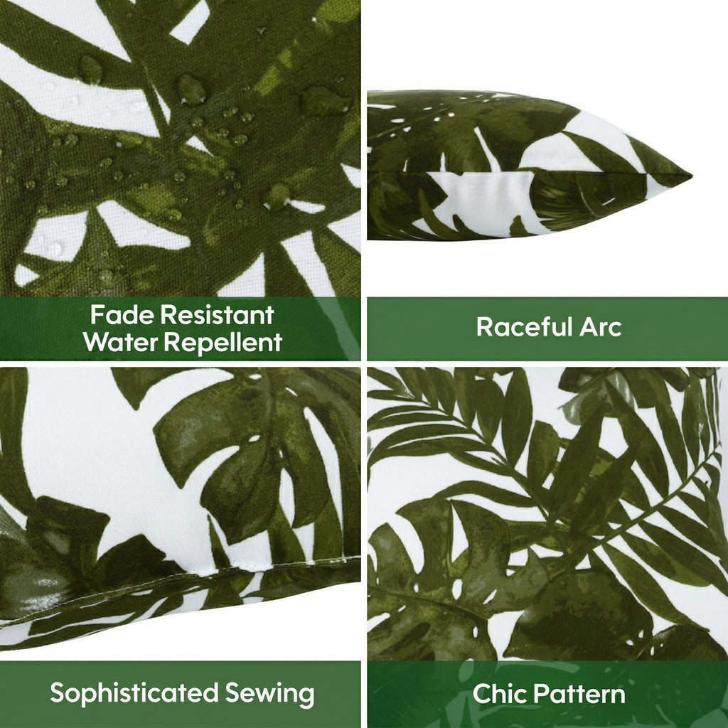 2 Pack Outdoor Throw Pillows, Waterproof & Fade-Resistant Patio Cushions for Garden, Porch, Poolside Furniture - Soft & Comfortable Decorative Pillow Covers (18x18 Inch, Green leaf)