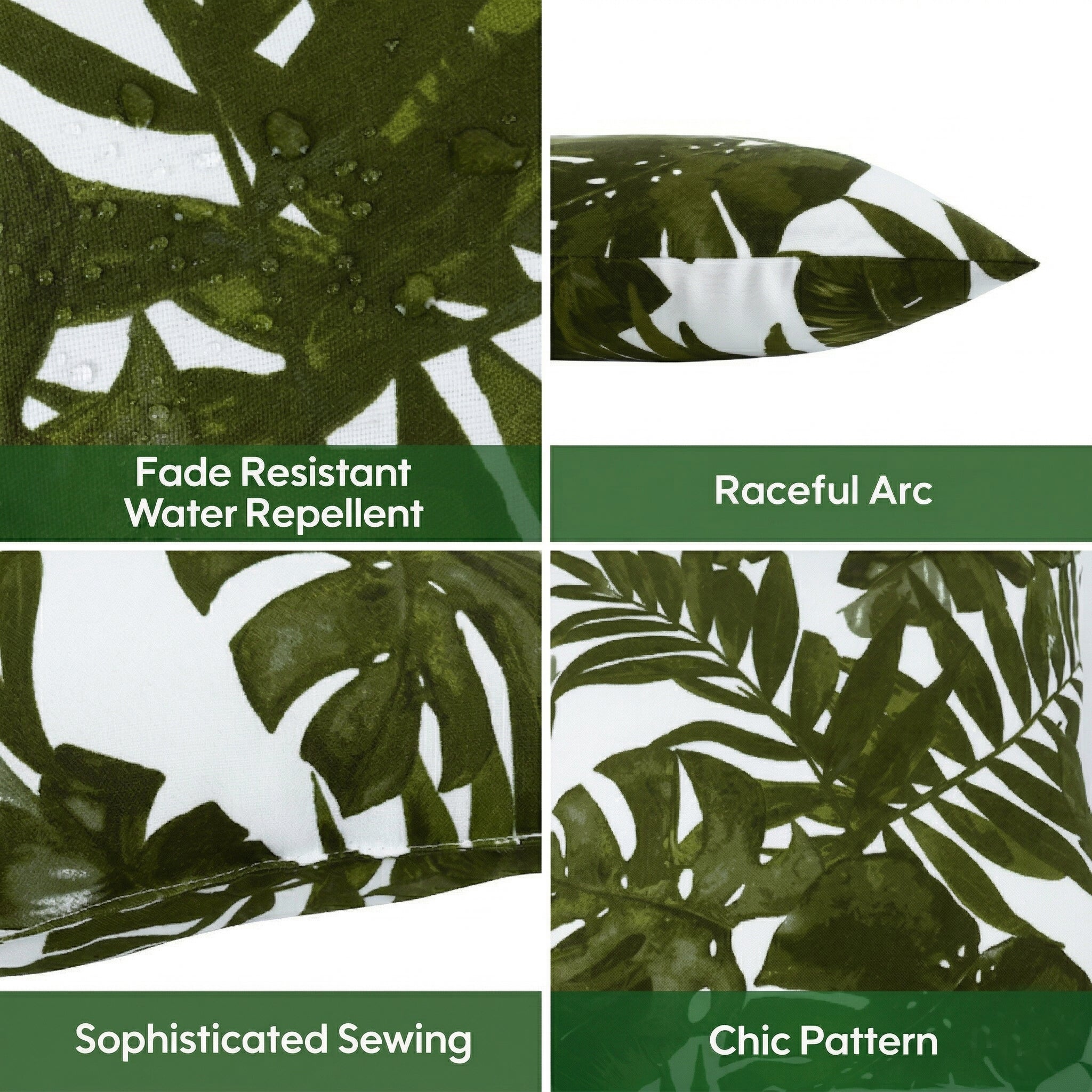 2 Pack Outdoor Throw Pillows, Waterproof & Fade-Resistant Patio Cushions for Garden, Porch, Poolside Furniture - Soft & Comfortable Decorative Pillow Covers (18x18 Inch, Green leaf)