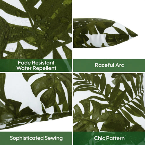 2 Pack Outdoor Throw Pillows, Waterproof & Fade-Resistant Patio Cushions for Garden, Porch, Poolside Furniture - Soft & Comfortable Decorative Pillow Covers (18x18 Inch, Green leaf)