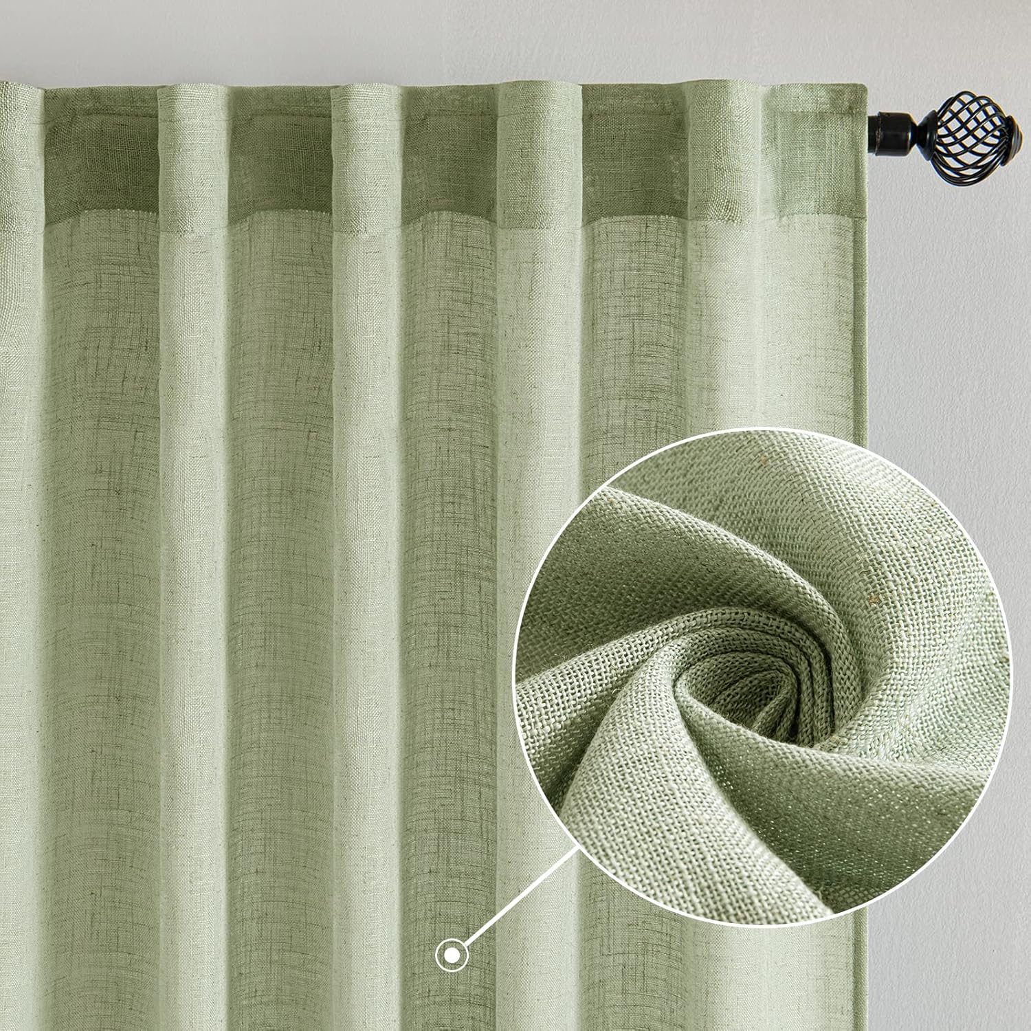 Sage Green Linen Curtains 84 Inch Length for Bedroom Living Room, Soft Thick Linen Textured Window Drapes Semi Sheer Light Filtering ,2 Panels