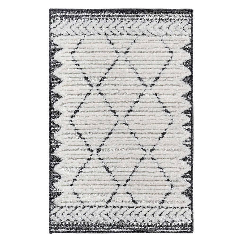 Step Collection High-Low Trellis Cream/Anthracite Indoor Area Rug, 2'x3', Modern, Contemporary, Geometric, Bohemian, Bedroom