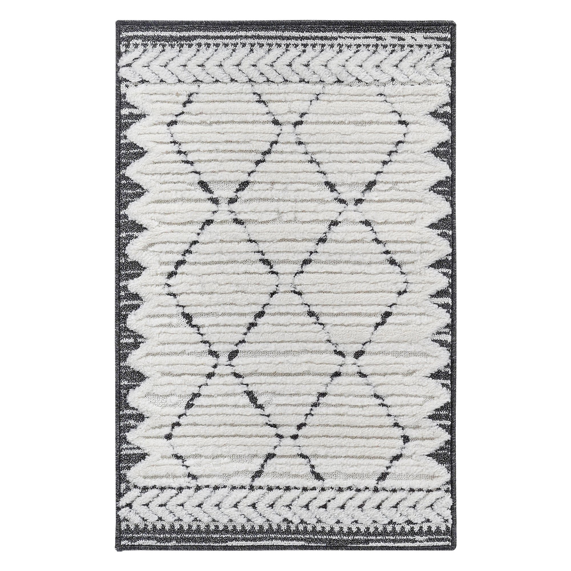Step Collection High-Low Trellis Cream/Anthracite Indoor Area Rug, 2'x3', Modern, Contemporary, Geometric, Bohemian, Bedroom