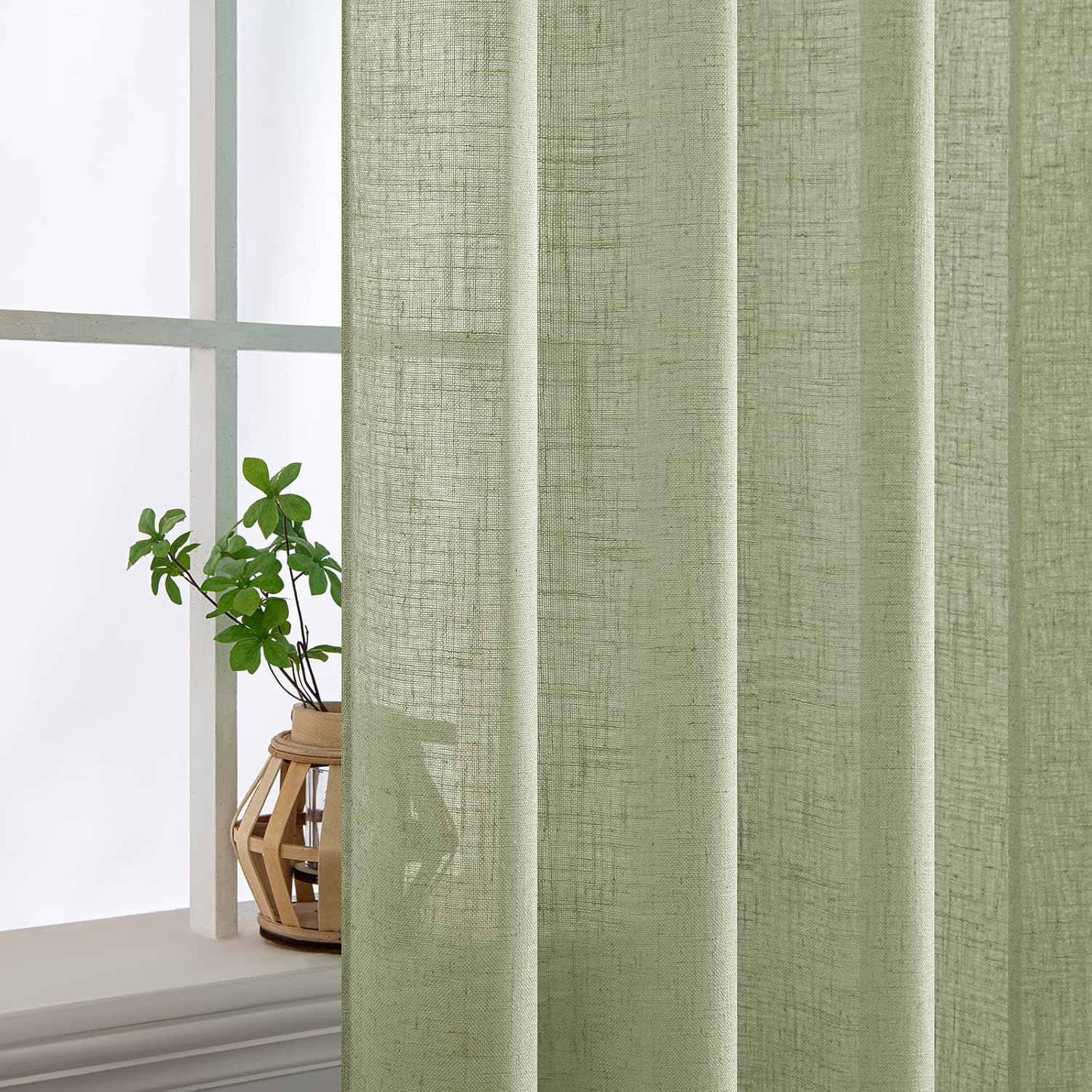 Sage Green Linen Curtains 84 Inch Length for Bedroom Living Room, Soft Thick Linen Textured Window Drapes Semi Sheer Light Filtering ,2 Panels