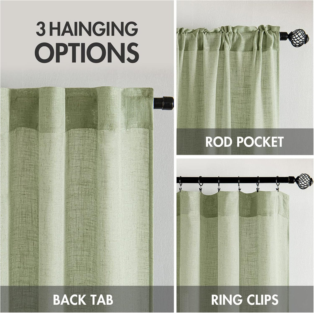 Sage Green Linen Curtains 84 Inch Length for Bedroom Living Room, Soft Thick Linen Textured Window Drapes Semi Sheer Light Filtering ,2 Panels