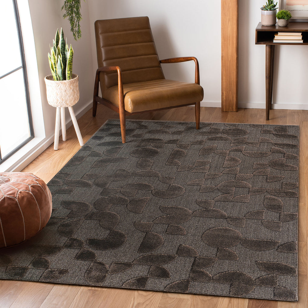 High-Low Brown Indoor Area Rug, 7'9''x10',  Non Shedding Carpet, Modern, Contemporary, Geometric, Bohemian, Bedroom