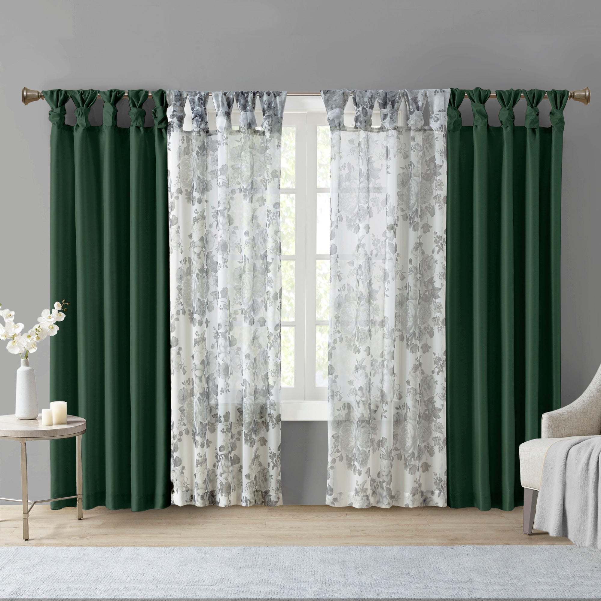 1 PC Twist Tab Lined Window Curtain Panel Green 50x95"