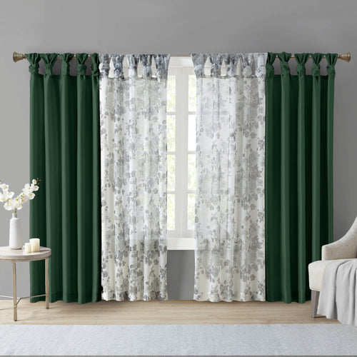 1 PC Twist Tab Lined Window Curtain Panel Green 50x95"