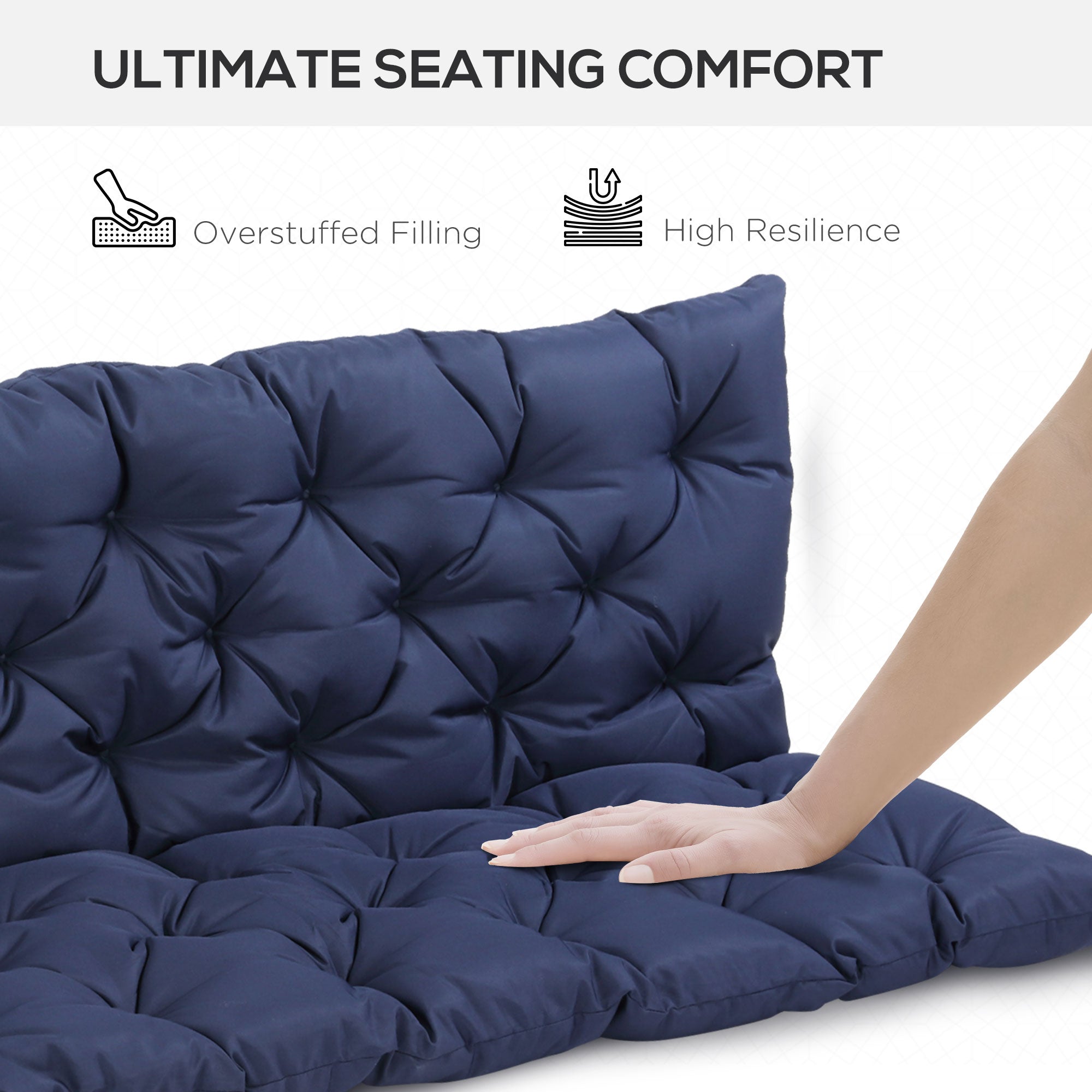 Tufted Bench Cushions for Outdoor Furniture, 3-Seater Replacement for Swing Chair, Patio Sofa/Couch, Overstuffed, Includes Backrest, Dark Blue