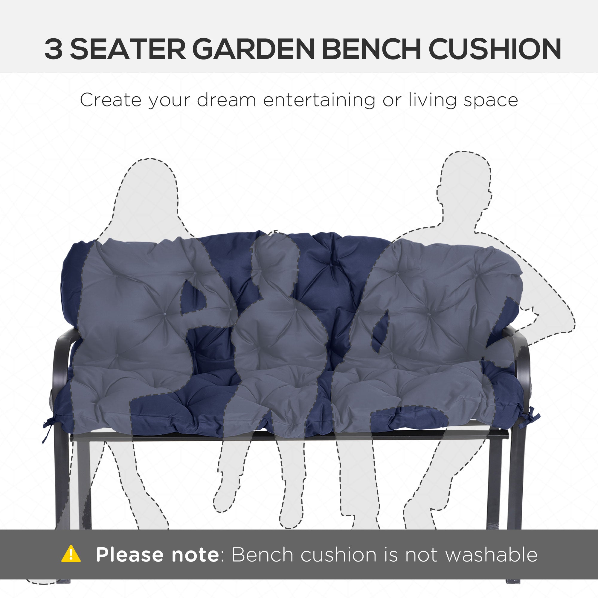 Tufted Bench Cushions for Outdoor Furniture, 3-Seater Replacement for Swing Chair, Patio Sofa/Couch, Overstuffed, Includes Backrest, Dark Blue