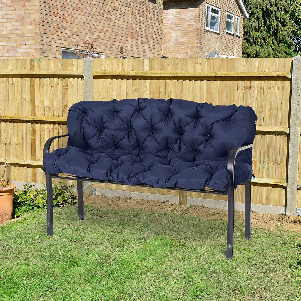Tufted Bench Cushions for Outdoor Furniture, 3-Seater Replacement for Swing Chair, Patio Sofa/Couch, Overstuffed, Includes Backrest, Dark Blue
