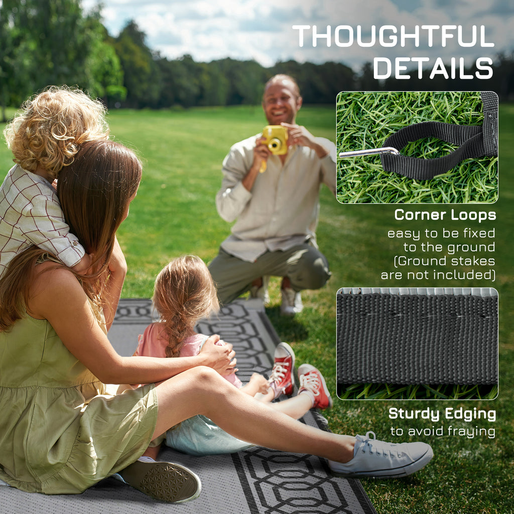 Reversible Outdoor Rug, 9' x 12' Waterproof Plastic Straw Floor Mat, Portable RV Camping Carpet