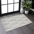 Step Collection High-Low Striped Beige/Cream Indoor Area Rug, 2'x3', Modern, Contemporary, Geometric, Bohemian