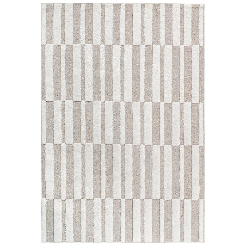 Step Collection High-Low Striped Beige/Cream Indoor Area Rug, 2'x3', Modern, Contemporary, Geometric, Bohemian