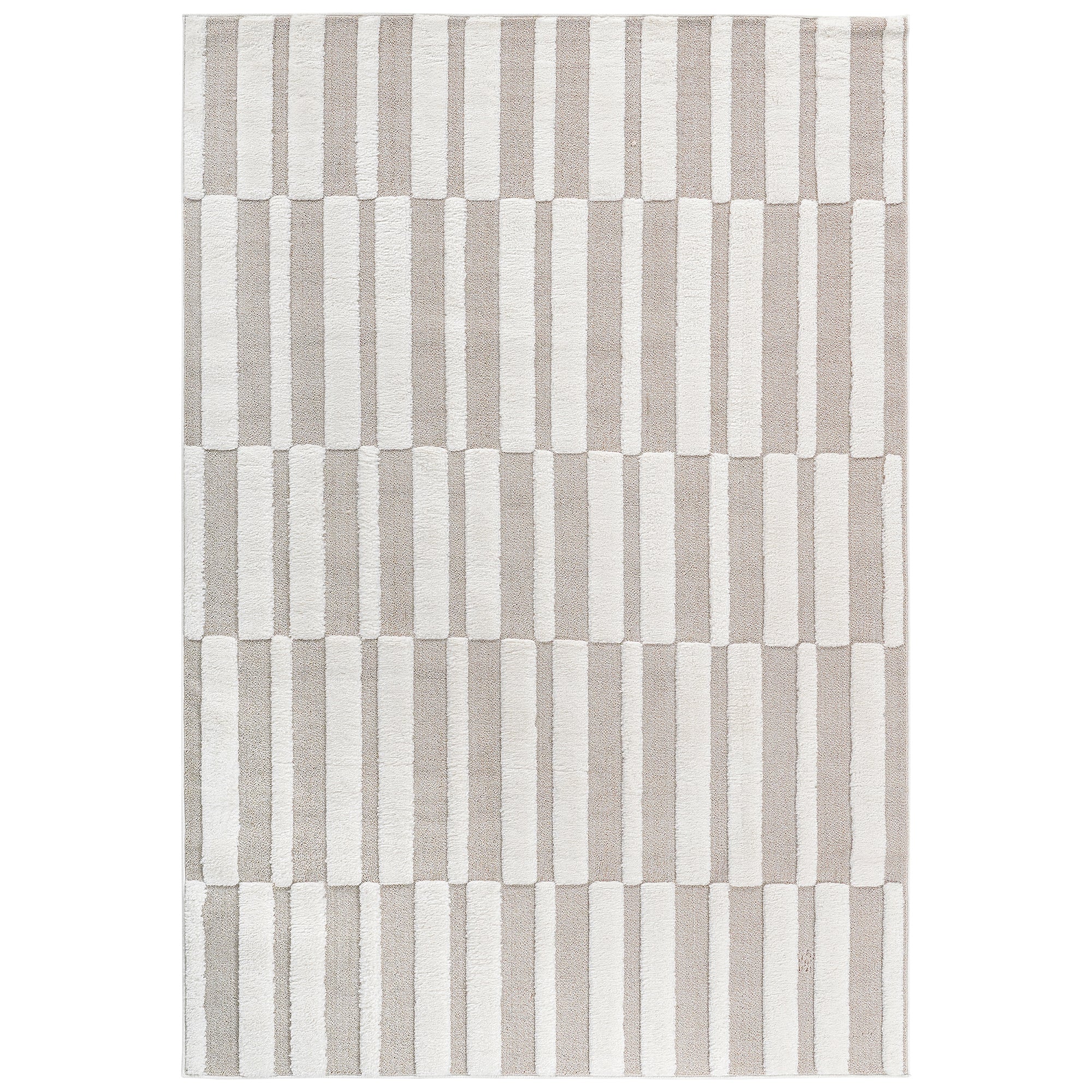 Step Collection High-Low Striped Beige/Cream Indoor Area Rug, 2'x3', Modern, Contemporary, Geometric, Bohemian